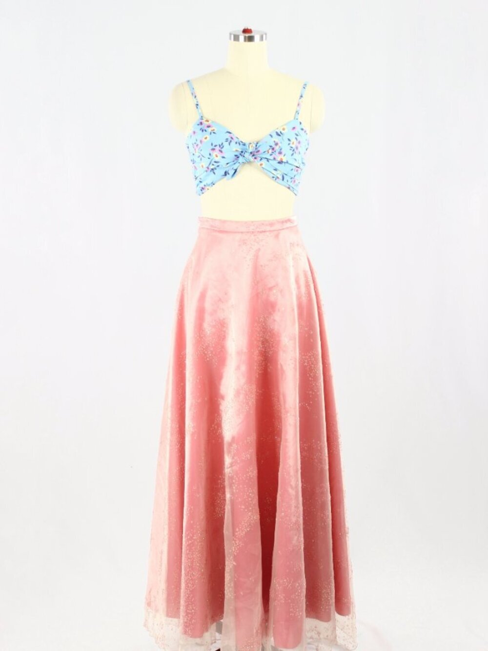 Vintage 90's LORI ANN Pink Glitter Embellished Organza A-Line Maxi Skirt, Size 6